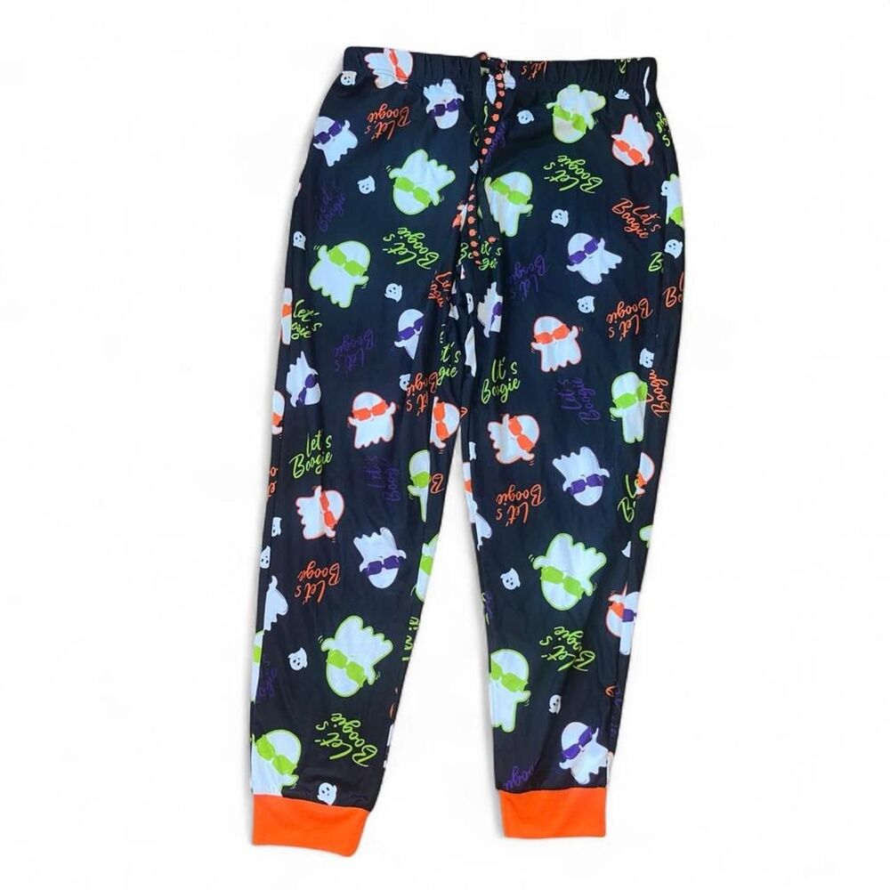 Walmart Woman's Black Multicolored Halloween "Lets Boogie" Ghost Joggers SZ L